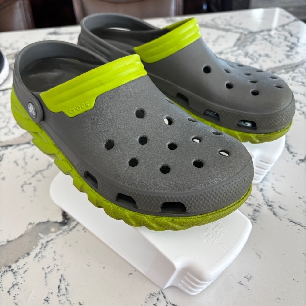 CROCS Adult Gray Clog with Lime Green Accents